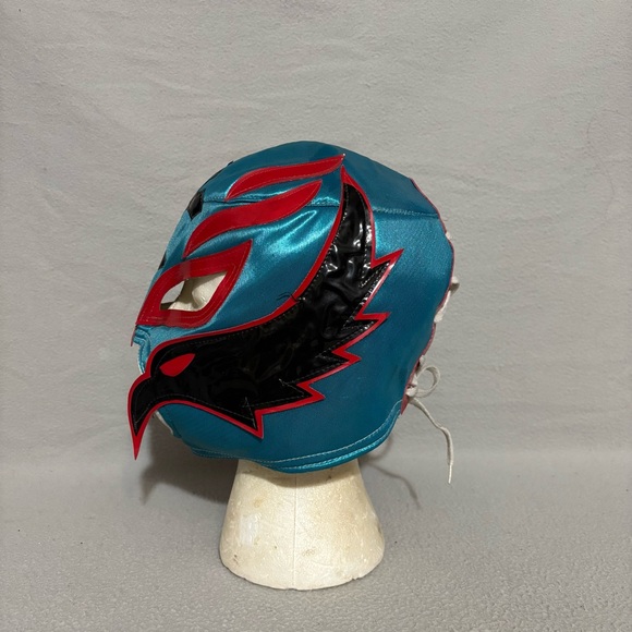 Lucha Libre Wrestling Mask in Teal Color with Red and Black Accents - Picture 2 of 7